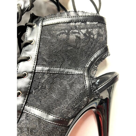 Black Lace Stiletto High Heel Platform Ankle Boots by Lapdance 6in Heels - Picture 4 of 5